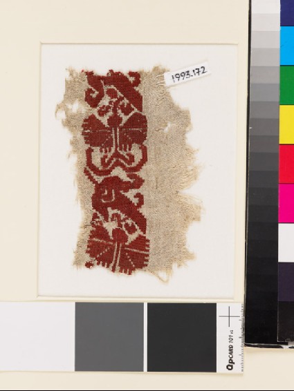 Textile fragment with stylized flowers, possibly a carnation and tulipfront
