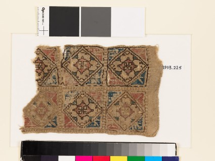 Textile fragment with squares, diamond-shapes, and quatrefoilsfront