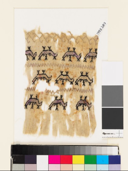 Textile fragment with birds and chevronsfront