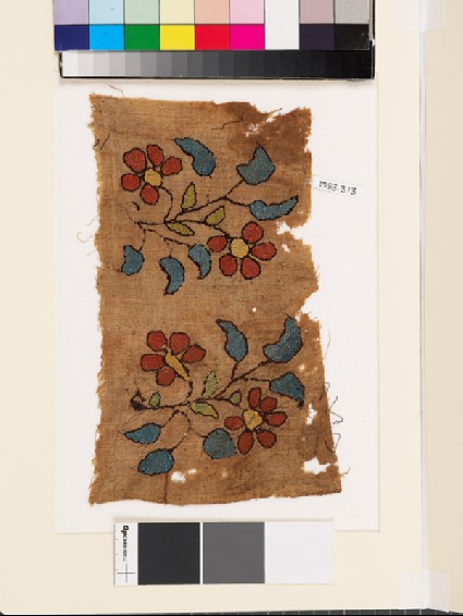 Textile fragment with two floral spraysfront