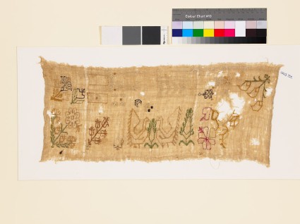 Sampler with flowering plants, birds, trees, trefoils, and S-shapesfront