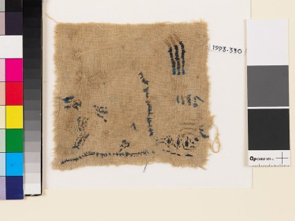 Textile fragment with chevrons and irregular linesfront