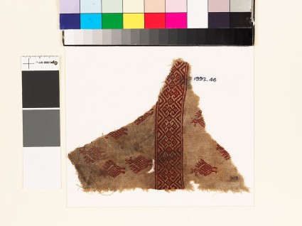 Textile fragment with stylized birds, palmettes, and diamond-shapesfront