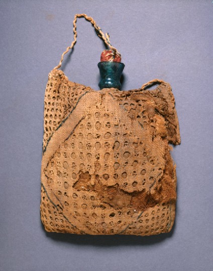 Pilgrim's flask in an embroidered linen bagfront