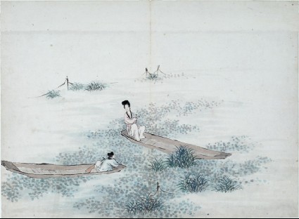 Two figures seated in two boatsfront