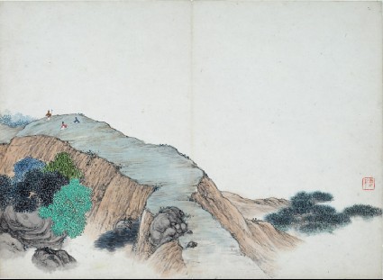 Three figures on a mountain ridgefront