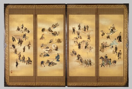 Screen depicting the four classes of Edo Japanfront, Cat. No. 45