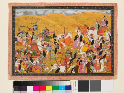 Battle scene between armies of devas and asurasfront