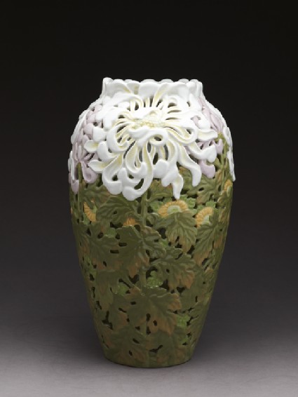 Art Nouveau style vase with chrysanthemumsside