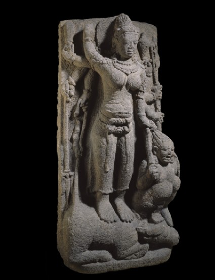 Figure of eight-armed Durga slaying the Buffalo-demonoblique