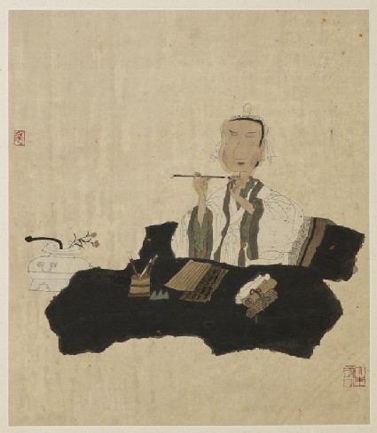 Wang Xianzhi with a writing brushfront