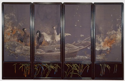 Screen with cormorants fishing at nightfront, Cat. No. 18