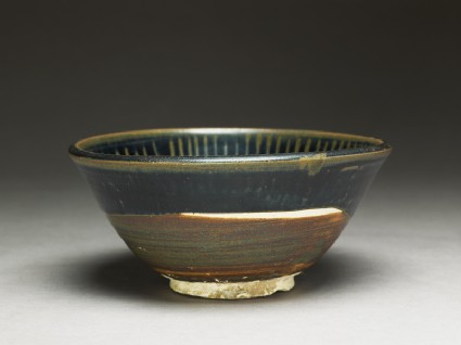 Black ware bowl with stripesoblique