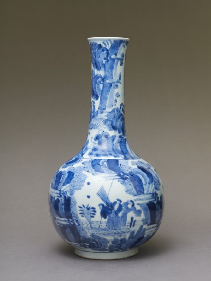 Bottle in the Chinese 'transitional style' with figures in a landscapeside