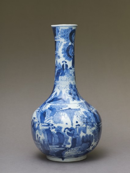 Bottle in the Chinese 'transitional style' with figures and bottle-brush treesside