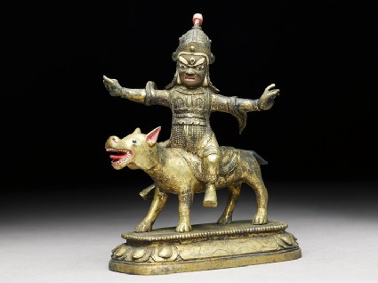 Figure of Las Mkhan damar po, acolyte of Beg-tse god of war, on a wolfside