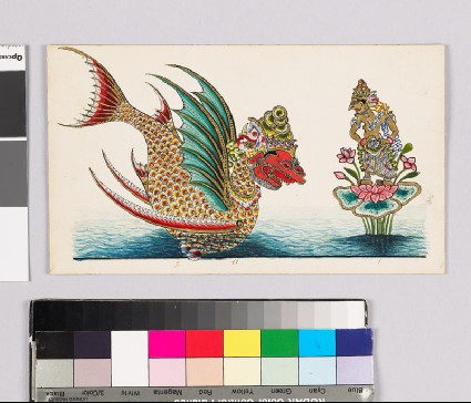 Card with characters from Wayang theatrefront