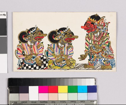 Card with characters from Wayang theatrefront