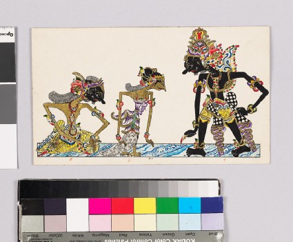 Card with characters from Wayang theatrefront