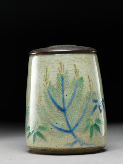 Tea caddy with pine trees and bambooside