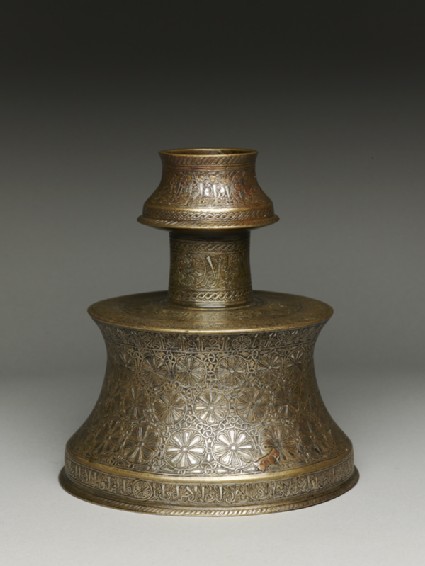 Candlestick with rosettes inscribed with good wishesoblique