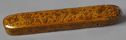 Qalamdan, or pen box, with animals and flowersoblique