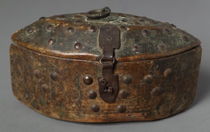 Lidded oval box with iron fittingsfront