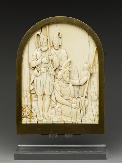 Ivory plaque depicting three Sikh warriorsfront