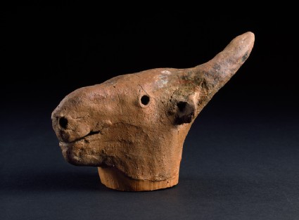 Terracotta head of an animal, possibly a bullside