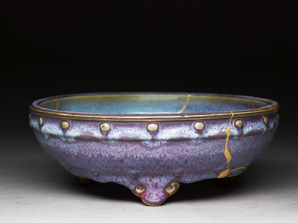 Bulb bowl with purple and blue glazesoblique