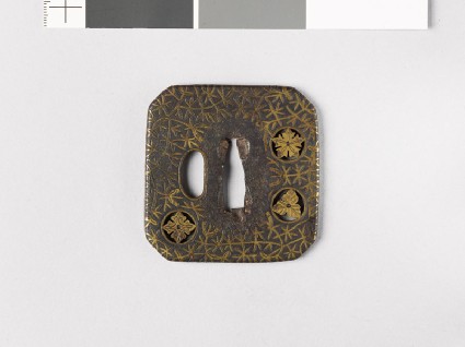 Square tsuba with plants including river-weedsfront