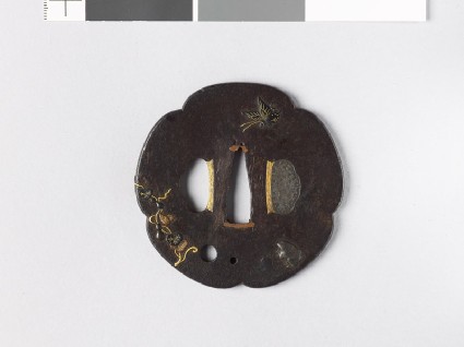 Lobed tsuba with butterflies, a toad, and a gourd-vinefront