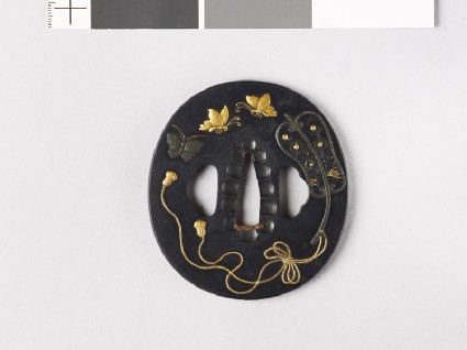 Tsuba with a Chinese fan and butterfliesfront