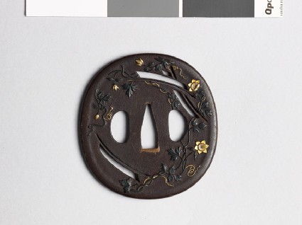 Tsuba with clematis, susuki grass, and mon crests of the Katagiri familyfront