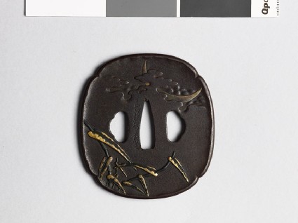 Mokkō-shaped tsuba with reeds and a crescent moonfront