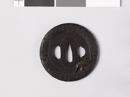 Round tsuba with clematis and cricketfront