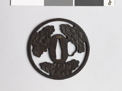 Round tsuba with peony blossomsfront