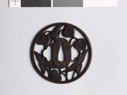 Round tsuba with arrowhead and aoi, or hollyhock leavesfront