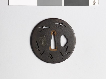 Tsuba with geese flying above reedsfront