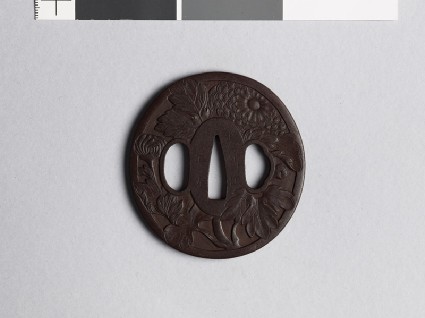 Tsuba with chrysanthemum flowersfront