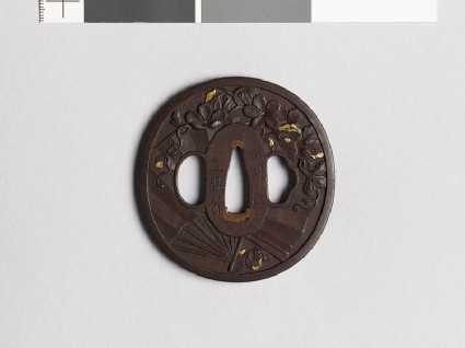 Tsuba with gourd flowers and court fansfront