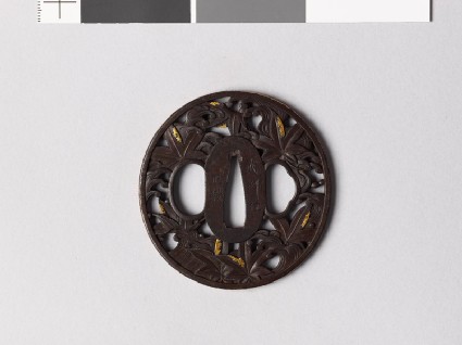 Tsuba with maple leaves and wavesfront