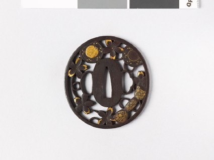 Tsuba with cherry blossoms and parts of a hand drumfront