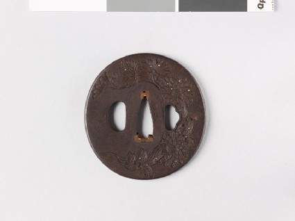 Tsuba with chrysanthemum, butterflies, and dewdropsfront