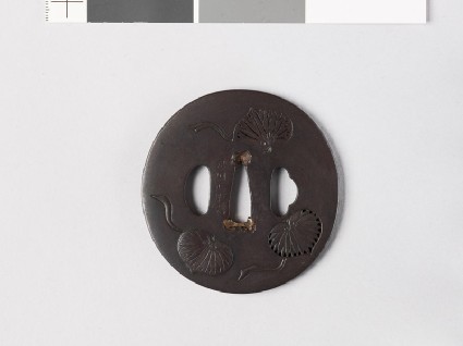 Tsuba with heraldic aoi, or hollyhock leavesfront
