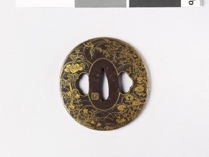 Tsuba with autumn plants and cricketsfront