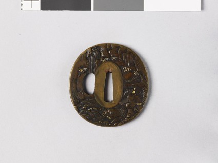 Tsuba depicting the Chinese sage Ch'in Kao riding a carpfront