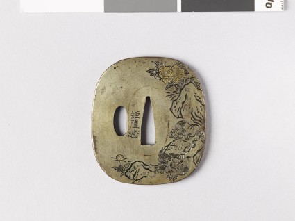 Tsuba with shishi, or lion dogs, and peoniesfront