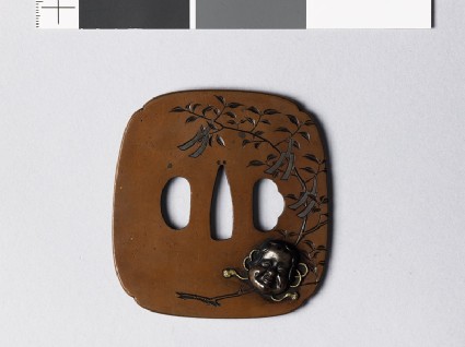 Tsuba depicting a sakaki branch with gohei, or papercut pendantsfront