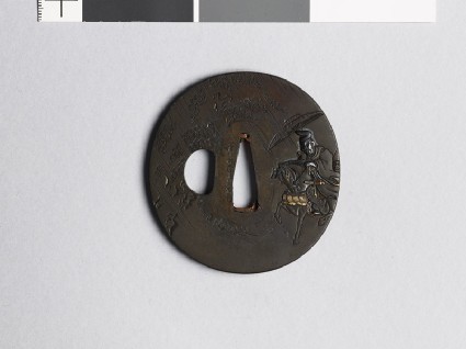 Tsuba depicting a mounted court noble and a peasantfront